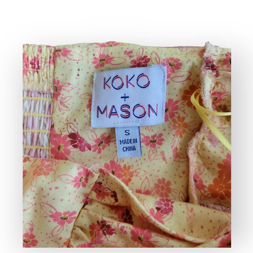Koko + Mason Yellow Floral Smocked Maxi Dress Tiered Cotton Summer Nordstrom S - Picture 4 of 7